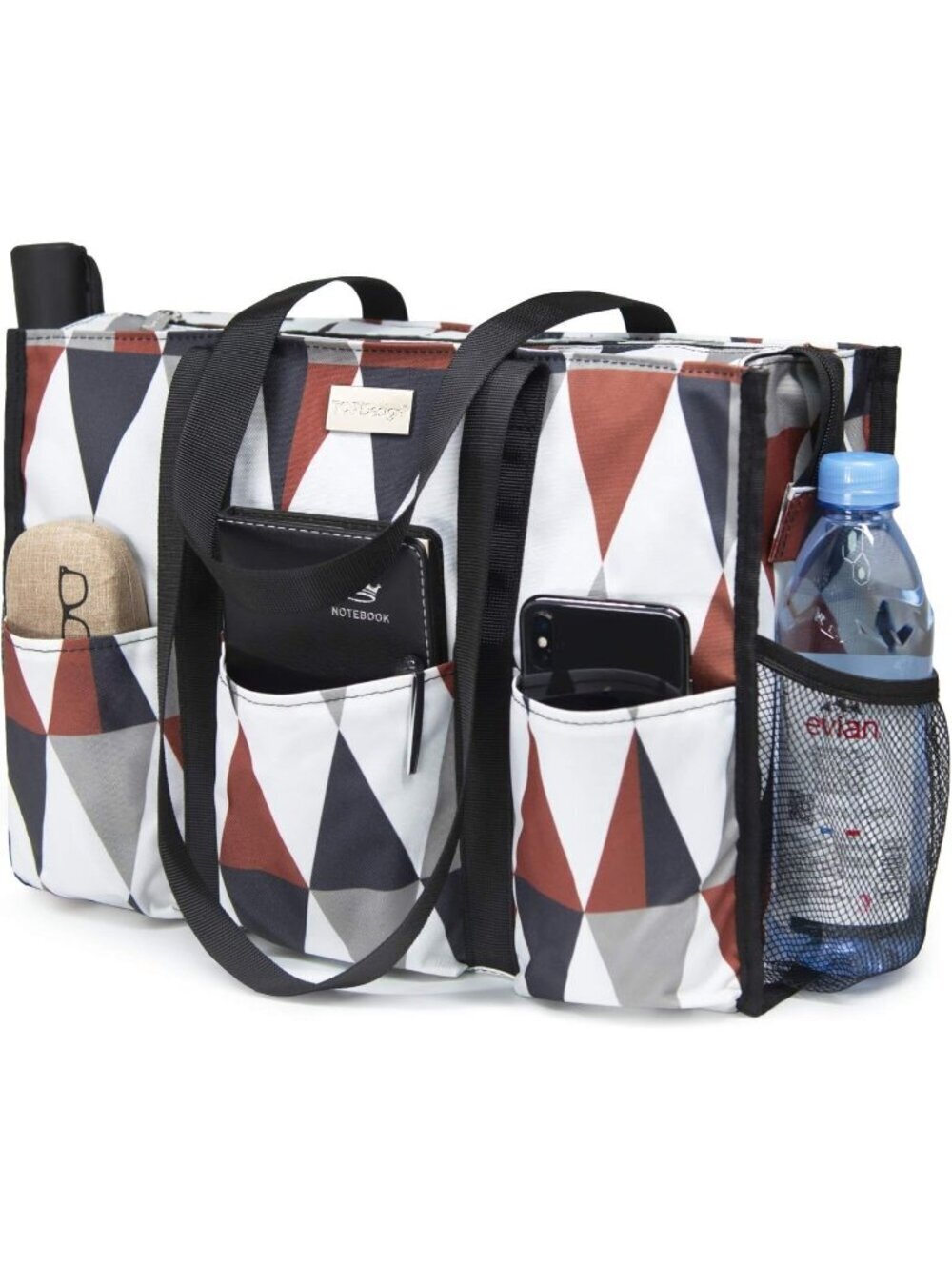 Women's Diamond Grid Polyester Utility Water Resistant Tote Bag with 13 Pockets